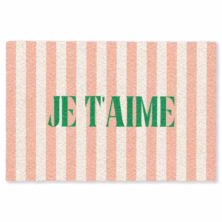 Vloerkleed - Zachtroze - Groen - Strepen - Je t'aime — 1