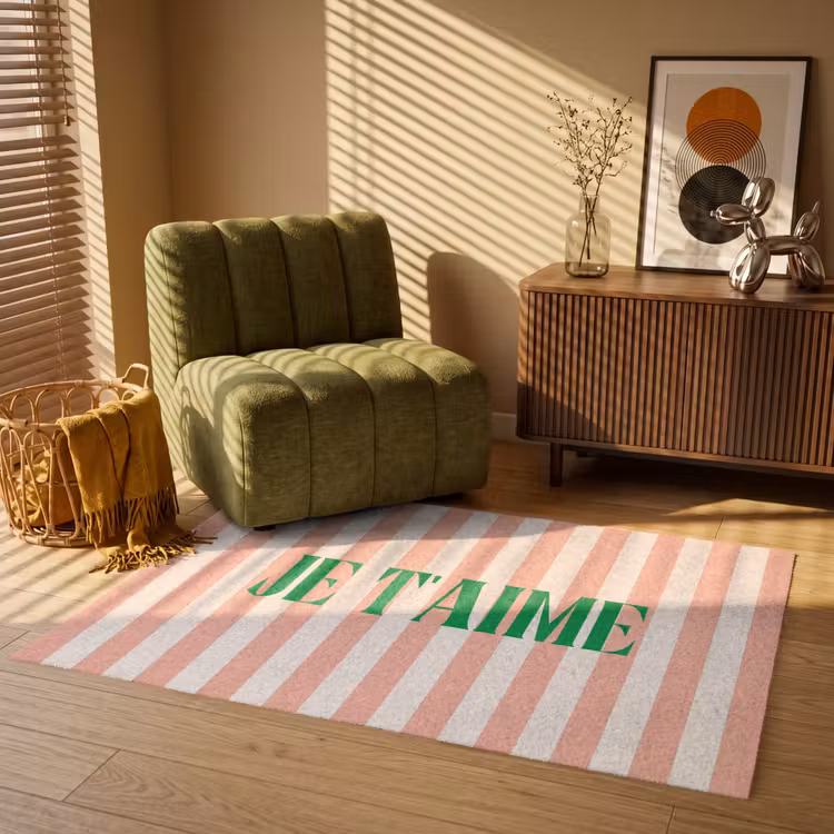 Vloerkleed - Zachtroze - Groen - Strepen - Je t'aime — 2