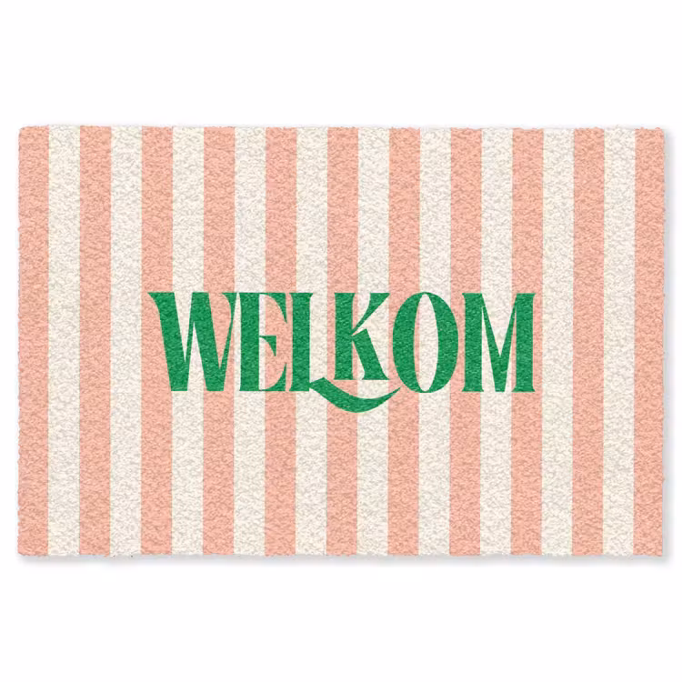 Vloerkleed - Zachtroze - Groen - Strepen - Welkom — 1