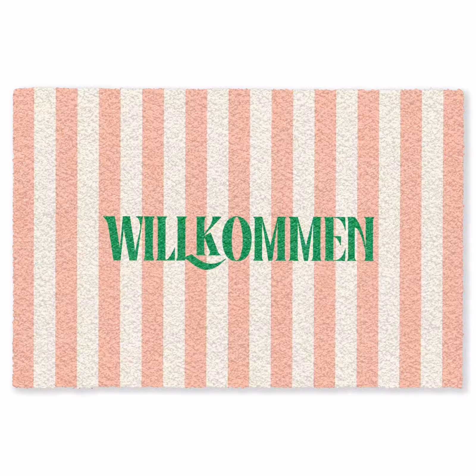 Vloerkleed - Zachtroze - Groen - Strepen - Wilkommen — 1