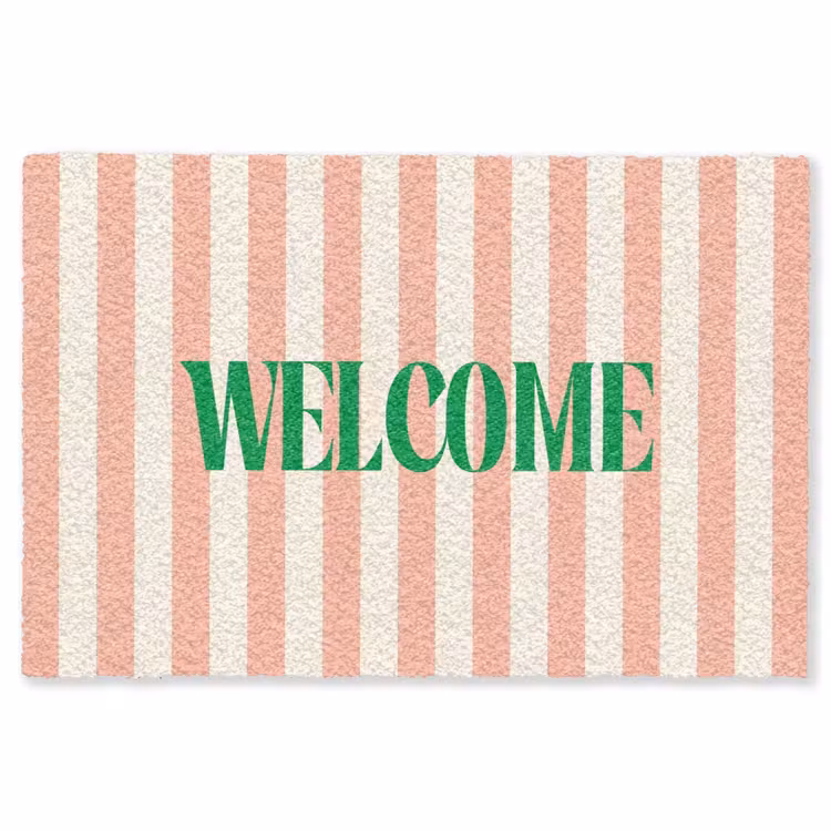 Vloerkleed - Zachtroze - Groen - Strepen - Welcome — 1
