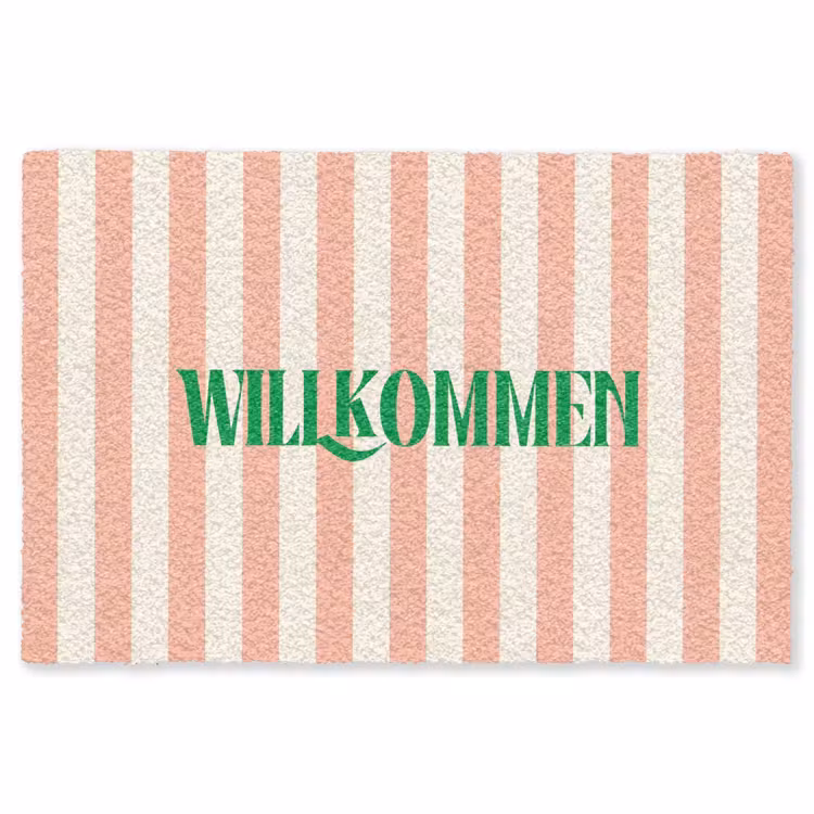 Vloerkleed - Zachtroze - Groen - Strepen - Wilkommen — 1