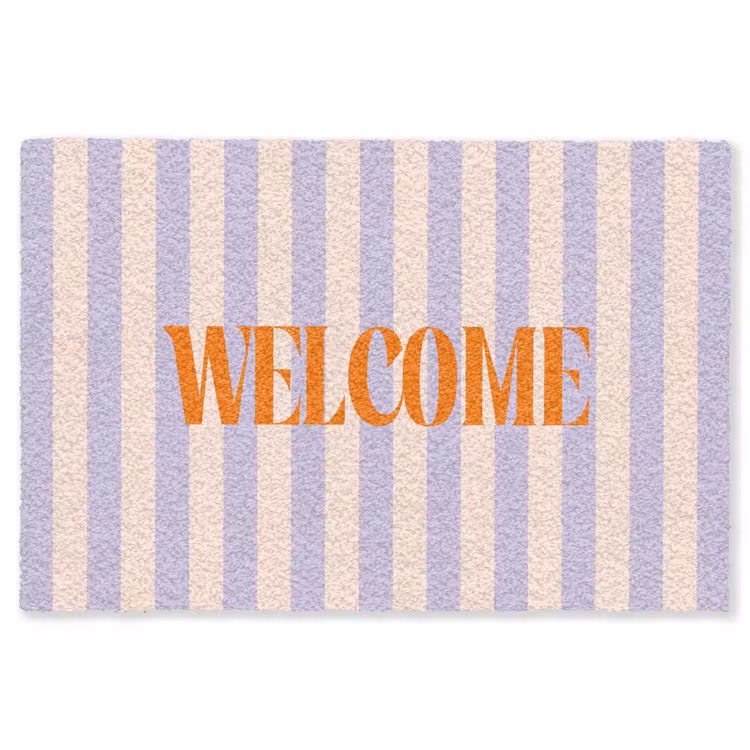 Vloerkleed - Lila - Oranje - Strepen - Welcome — 1