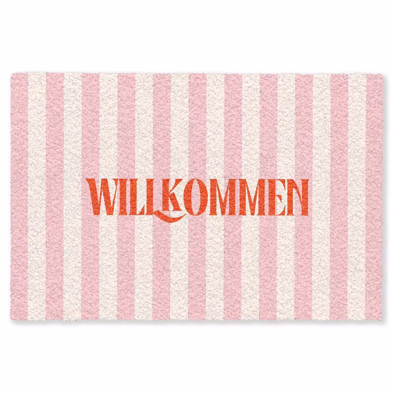 Vloerkleed - Zachtroze - Rood - Strepen - Wilkommen — 1
