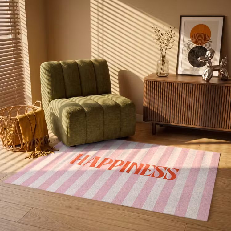Vloerkleed - Zachtroze - Rood - Strepen - Happiness — 2