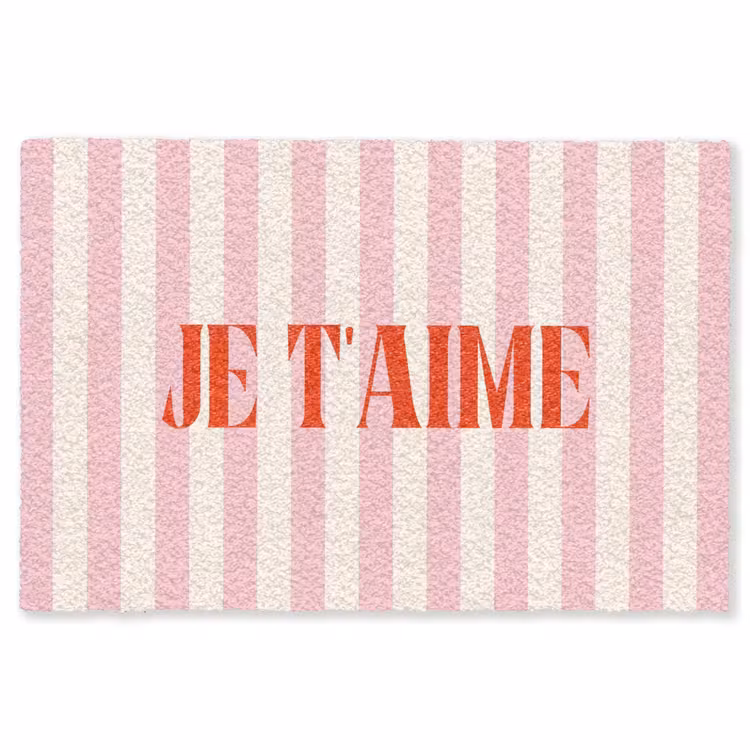 Vloerkleed - Zachtroze - Rood - Strepen - Je t'aime — 1