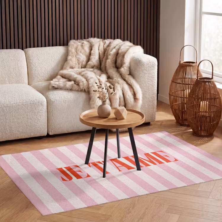 Vloerkleed - Zachtroze - Rood - Strepen - Je t'aime — 3