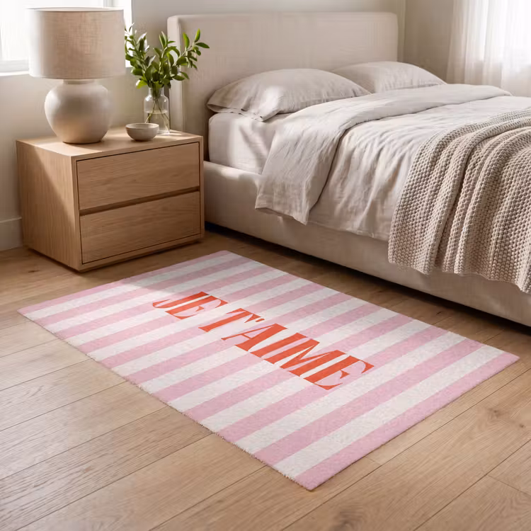 Vloerkleed - Zachtroze - Rood - Strepen - Je t'aime — 5