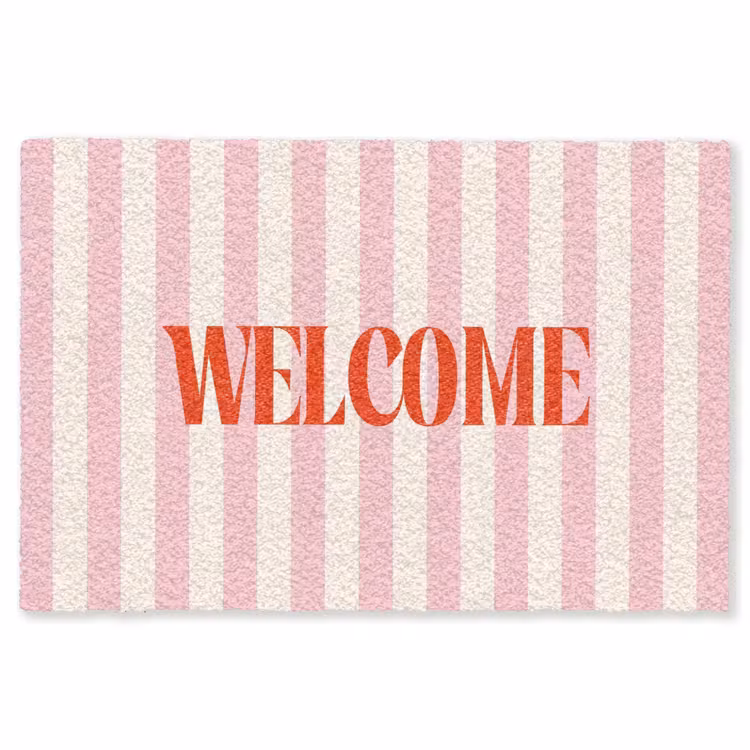 Vloerkleed - Zachtroze - Rood - Strepen - Welcome — 1