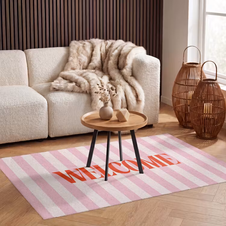Vloerkleed - Zachtroze - Rood - Strepen - Welcome — 3