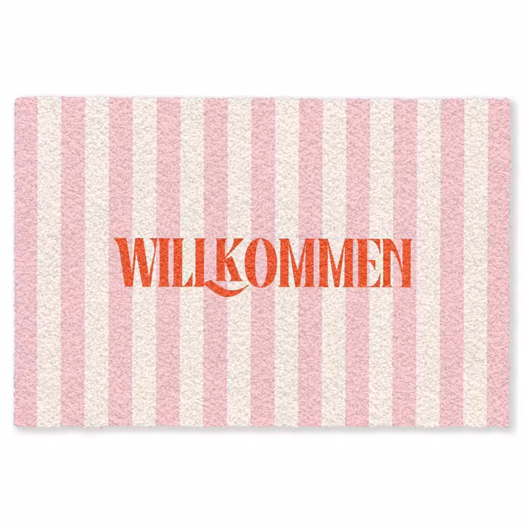 Vloerkleed - Zachtroze - Rood - Strepen - Wilkommen — 1