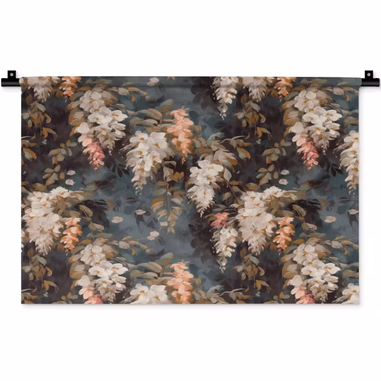 Wandkleed - Bloemen - Bladeren - Donker - Patroon — 1