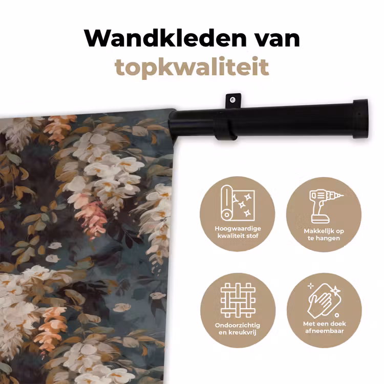 Wandkleed - Bloemen - Bladeren - Donker - Patroon — 3