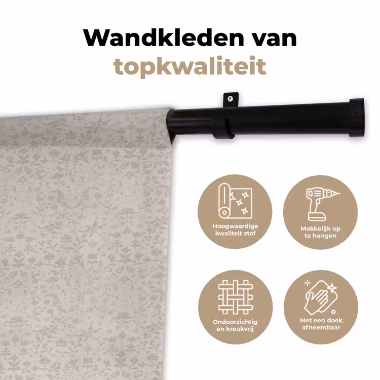 Wandkleed - Bloemen - Bladeren - Licht - Taupe — 3