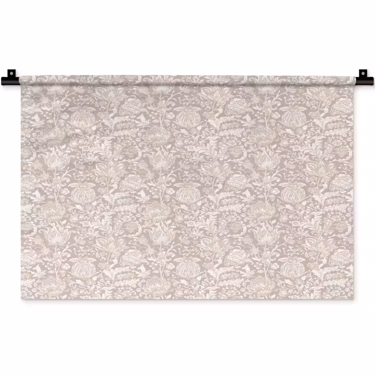 Wandkleed - Bloemenprint - Grijs - Crème — 1