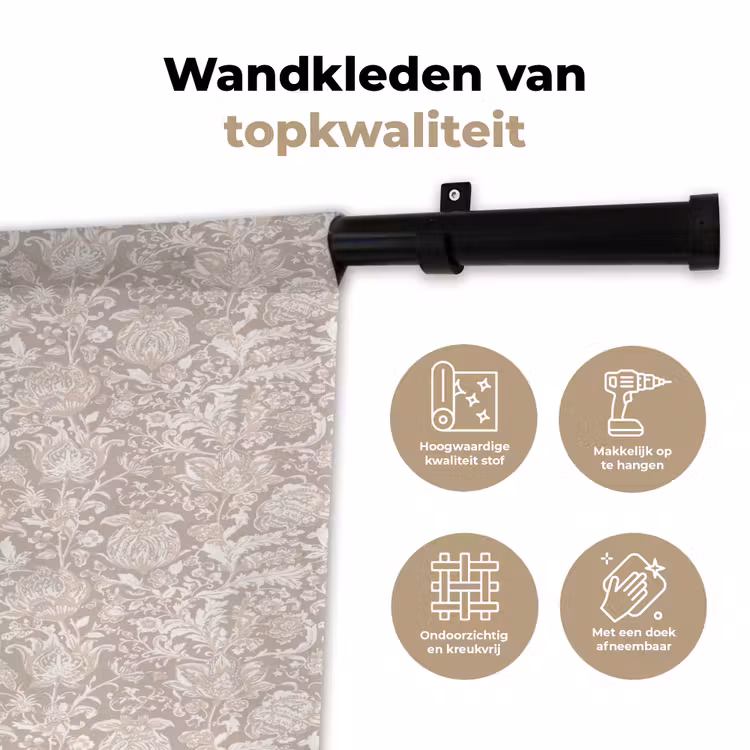 Wandkleed - Bloemenprint - Grijs - Crème — 3