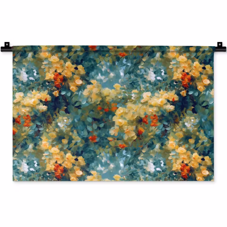 Wandkleed - Geel - Bloemen - Groen - Bladeren — 1