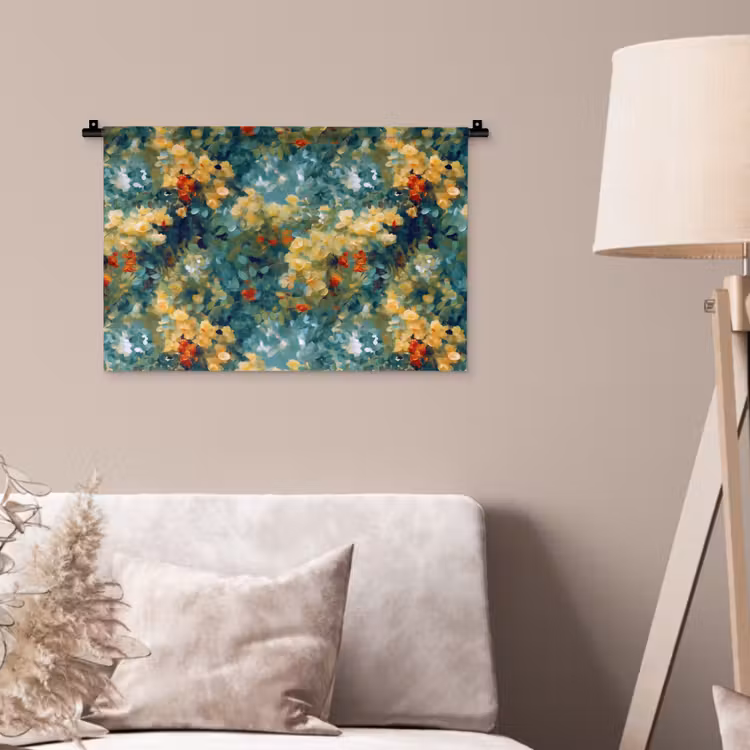 Wandkleed - Geel - Bloemen - Groen - Bladeren — 2