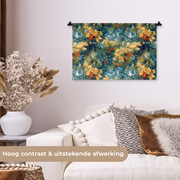 Wandkleed - Geel - Bloemen - Groen - Bladeren — 4