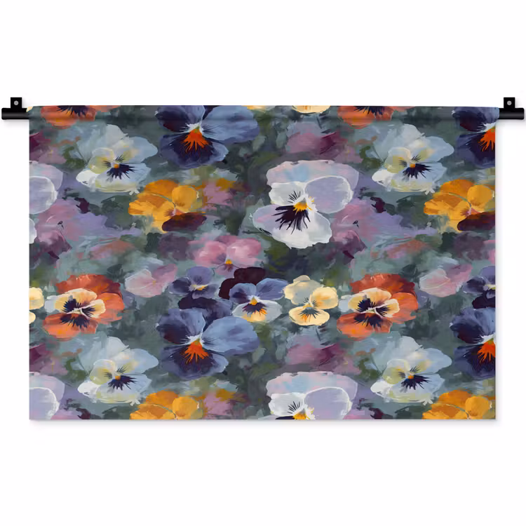 Wandkleed - Pastel - Viooltjes - Groen - Patroon — 1