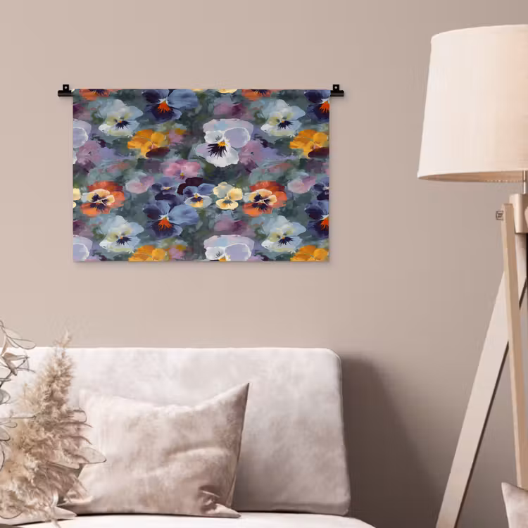 Wandkleed - Pastel - Viooltjes - Groen - Patroon — 2