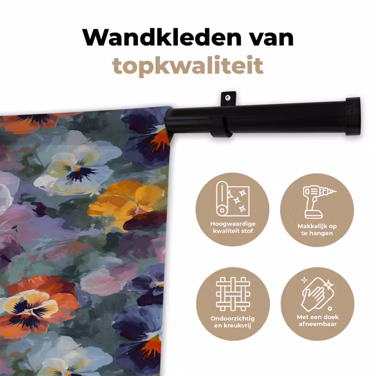 Wandkleed - Pastel - Viooltjes - Groen - Patroon — 3