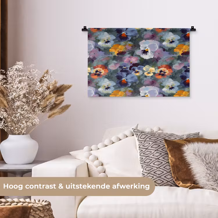 Wandkleed - Pastel - Viooltjes - Groen - Patroon — 4