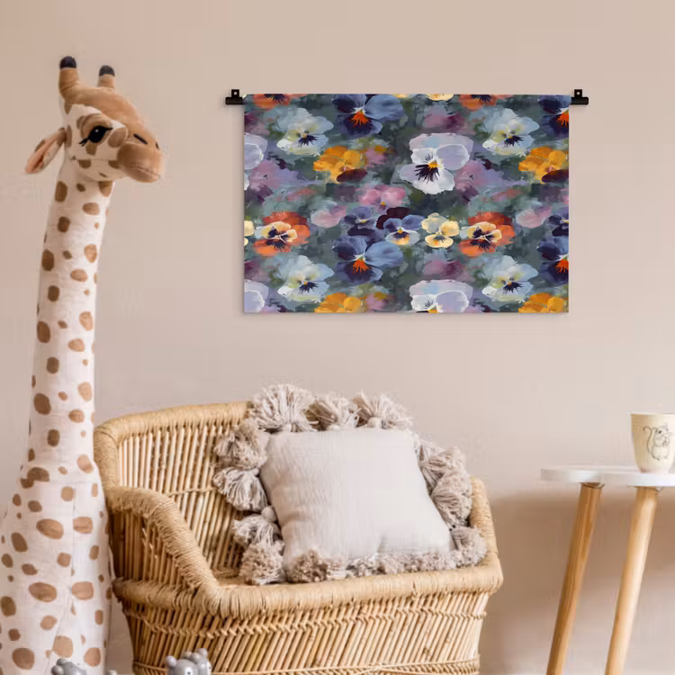 Wandkleed - Pastel - Viooltjes - Groen - Patroon — 5