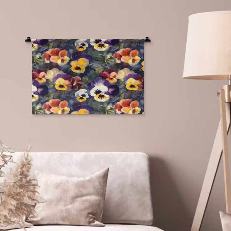 Wandkleed - Viooltjes - Paars - Geel - Groen — 2