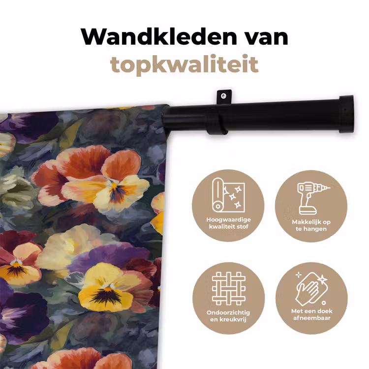 Wandkleed - Viooltjes - Paars - Geel - Groen — 3