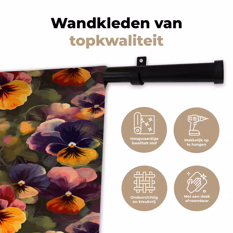 Wandkleed - Warm - Patroon - Penseel - Viooltjes — 3