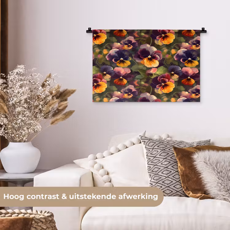 Wandkleed - Warm - Patroon - Penseel - Viooltjes — 4