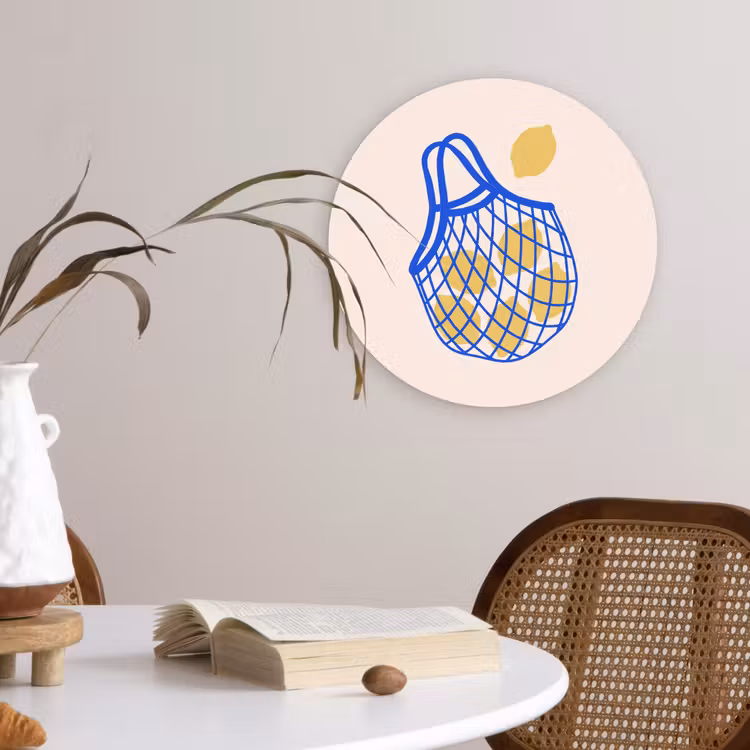 Wandcirkel - Glas - Eten - Citroen - Boodschappen - Abstract - Geel - Blauw — 4