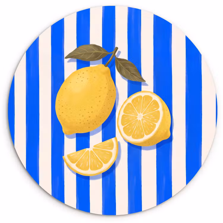 Wandcirkel - Glas - Fruit - Citroen - Zomer - Geel - Blauw — 1