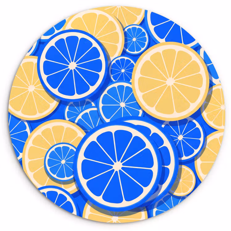 Wandcirkel - Glas - Fruit - Schijven - Patroon - Modern - Blauw - Geel — 1