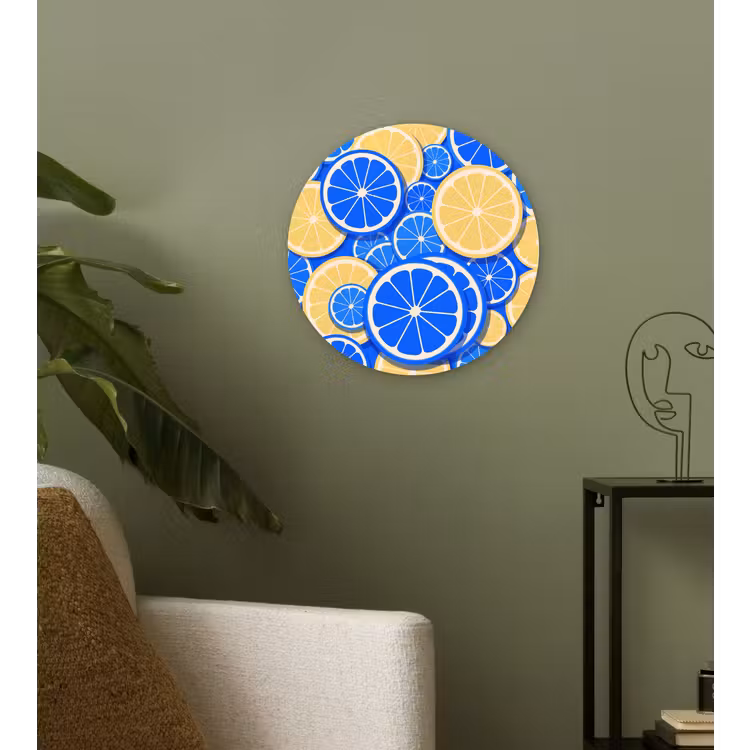 Wandcirkel - Glas - Fruit - Schijven - Patroon - Modern - Blauw - Geel — 3