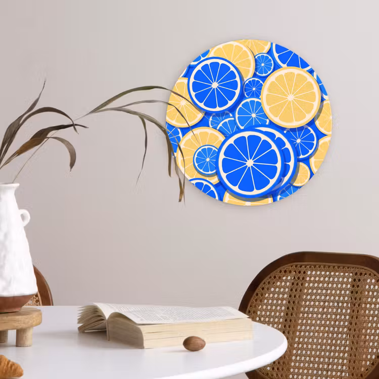 Wandcirkel - Glas - Fruit - Schijven - Patroon - Modern - Blauw - Geel — 4