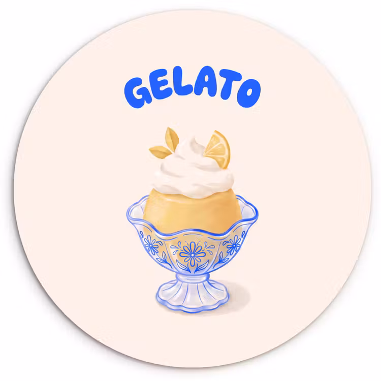Wandcirkel - Glas - IJs - Citroen - Illustratie - Geel - Dessert — 1