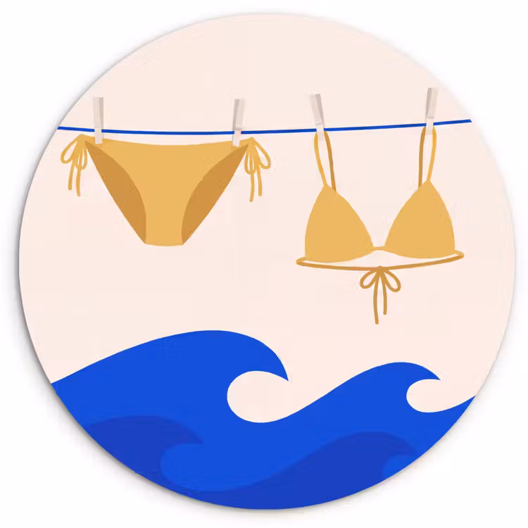 Wandcirkel - Glas - Zwemkleding - Zee - Zomer - Illustratie - Geel — 1