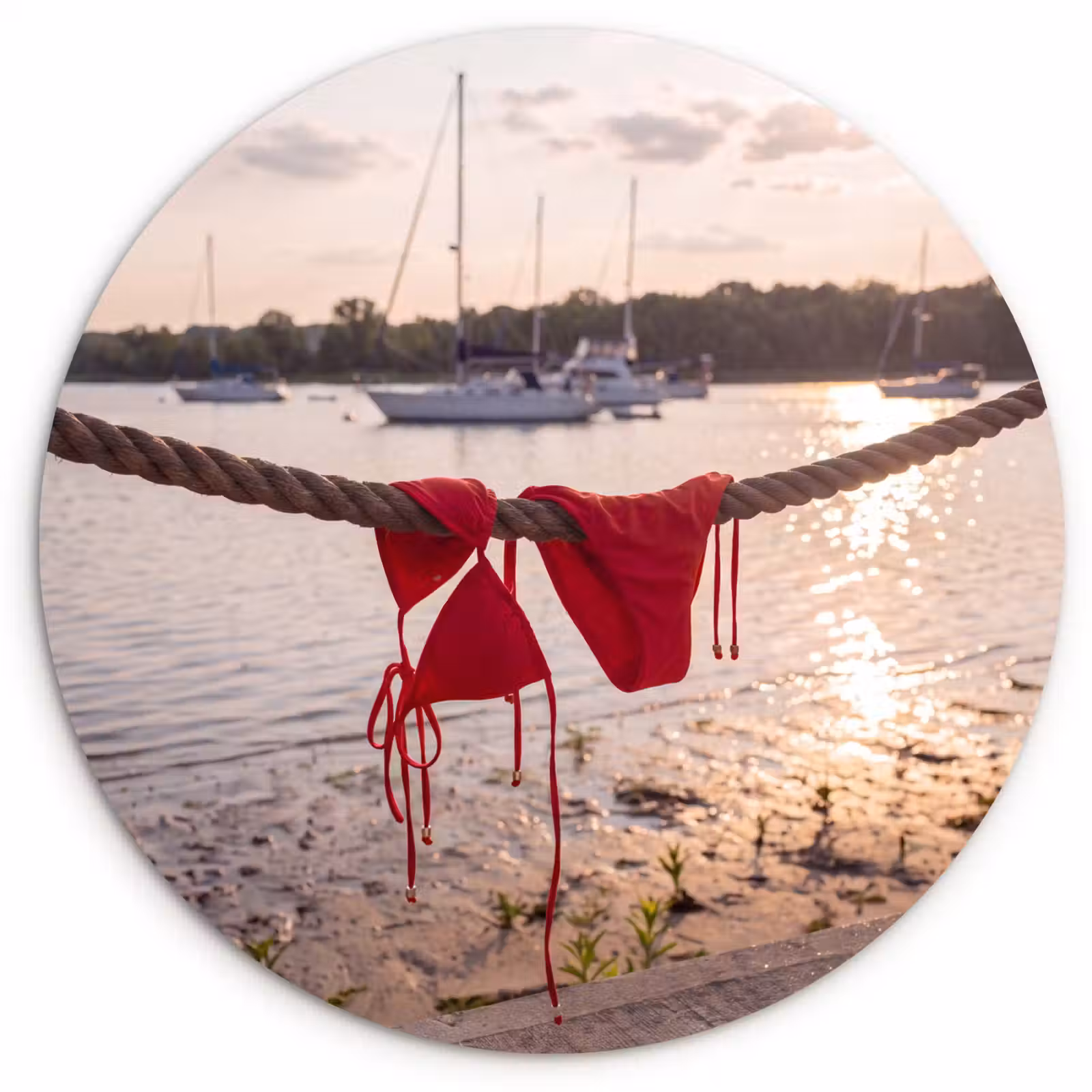 Wandcirkel - Glas - Badkleding - Rood - Zomer - Water - Zonsondergang — 1