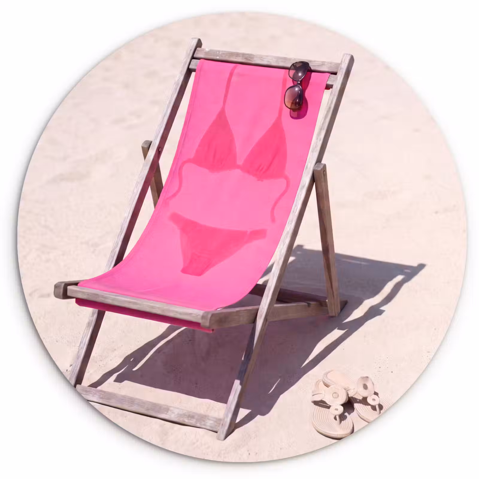 Wandcirkel - Glas - Strand - Ligstoel - Badkleding - Zomer - Roze — 1