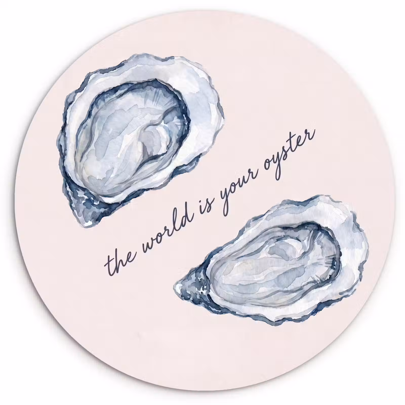Wandcirkel - Glas - Zeeleven - Oester - Aquarel - Minimalistisch - Blauw — 1