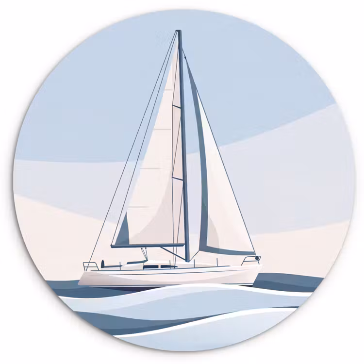 Wandcirkel - Glas - Boot - Zeil - Zee - Modern - Beige — 1