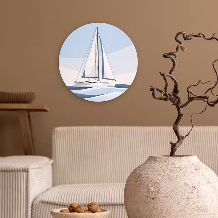 Wandcirkel - Glas - Boot - Zeil - Zee - Modern - Beige — 2