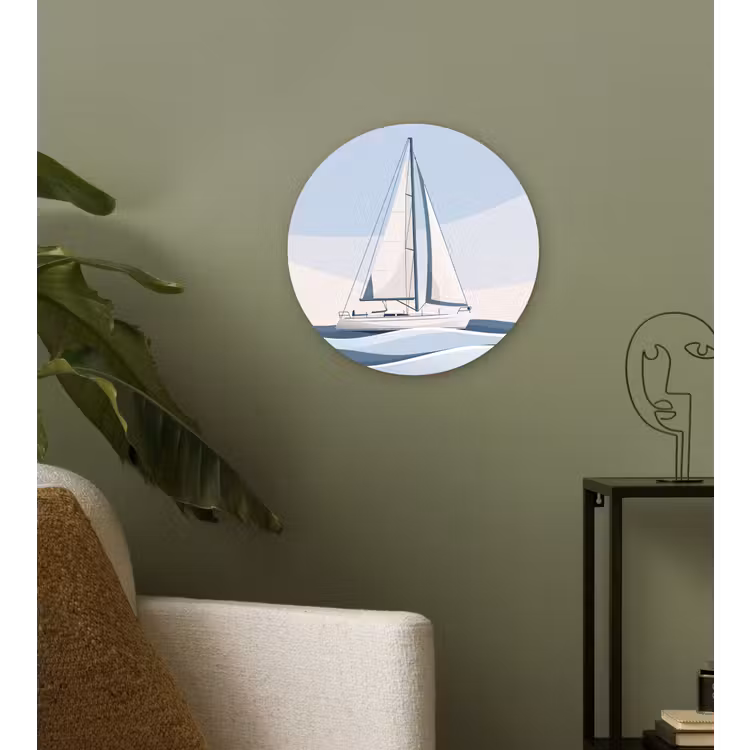 Wandcirkel - Glas - Boot - Zeil - Zee - Modern - Beige — 3