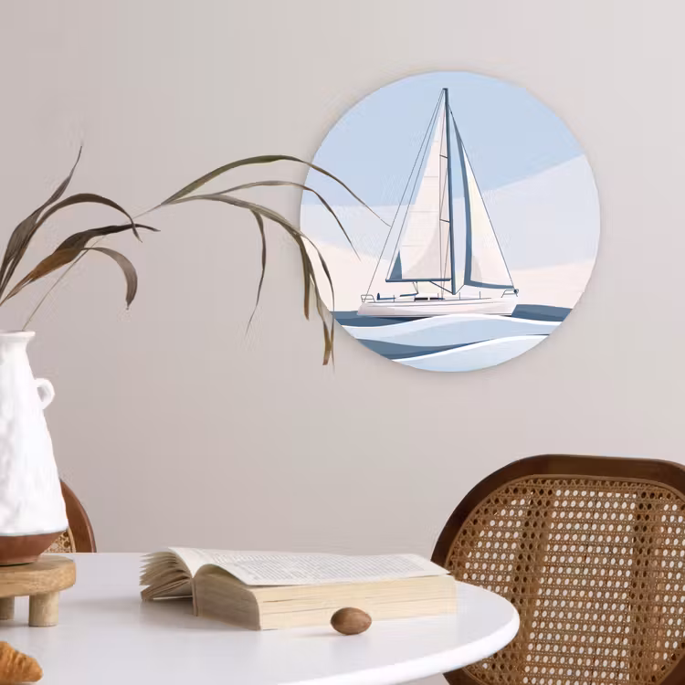 Wandcirkel - Glas - Boot - Zeil - Zee - Modern - Beige — 4