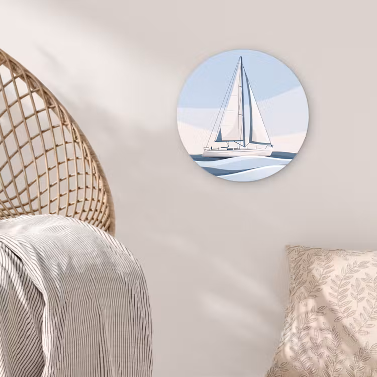 Wandcirkel - Glas - Boot - Zeil - Zee - Modern - Beige — 5
