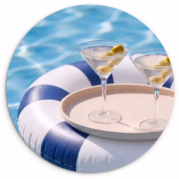 Wandcirkel - Glas - Cocktail - Zwembad - Zomer - Blauw — 1