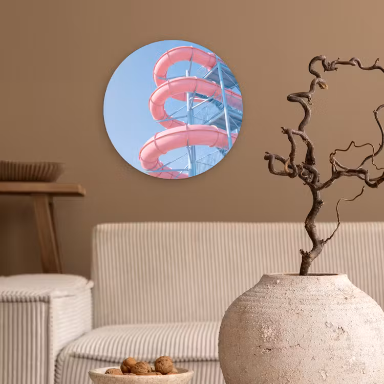 Wandcirkel - Glas - Glijbaan - Waterpark - Spiraal - Modern - Roze — 2