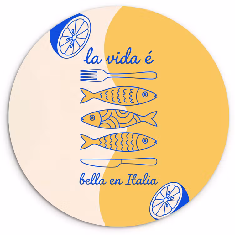 Wandcirkel - Glas - Italië - Eten - Citroen - Vis - Grafisch — 1